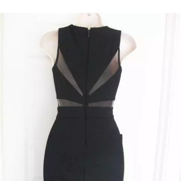 Bebe Deep V Black Mesh Inset Midi Dress - Picture 5 of 7